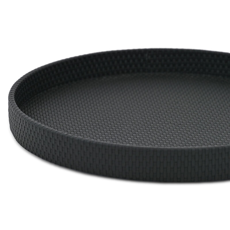 HomeRoots 15" Black Faux Wicker Round Serving Tray image number 4
