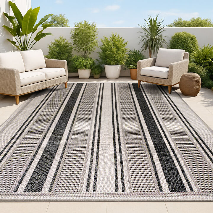 Haynes Modern Double Stripe Indoor/Outdoor Area Rug