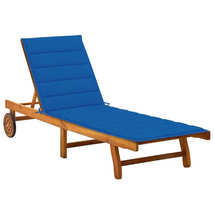 Sun lounger Royal blue Solid acacia wood, 100% polyester Standard