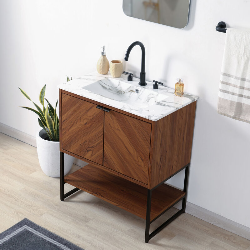Juhl 30" Chevron-Front Modern Minimalist 2-Shelf Bath Vanity Cabinet Only (Sink Basin Not Included) image number 7