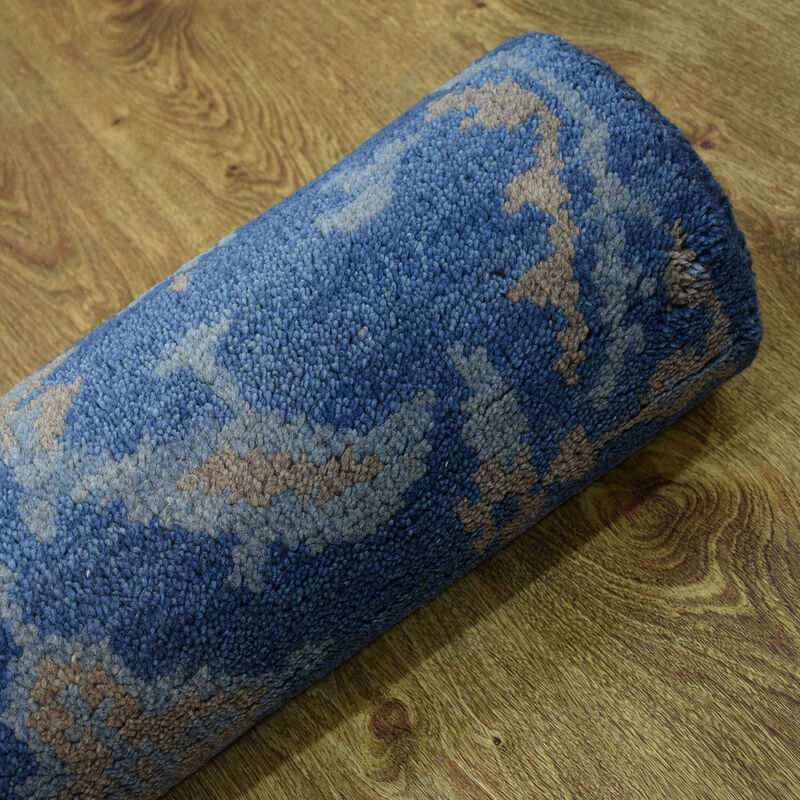 HAND KNOTTED WOOL Floral AREA RUGS  - 2'6''x10', Runner Shape, Blue Color, Floral Modern, Medium Pile Handmade Area Rugs for Living Room, Bed Room (N00908)