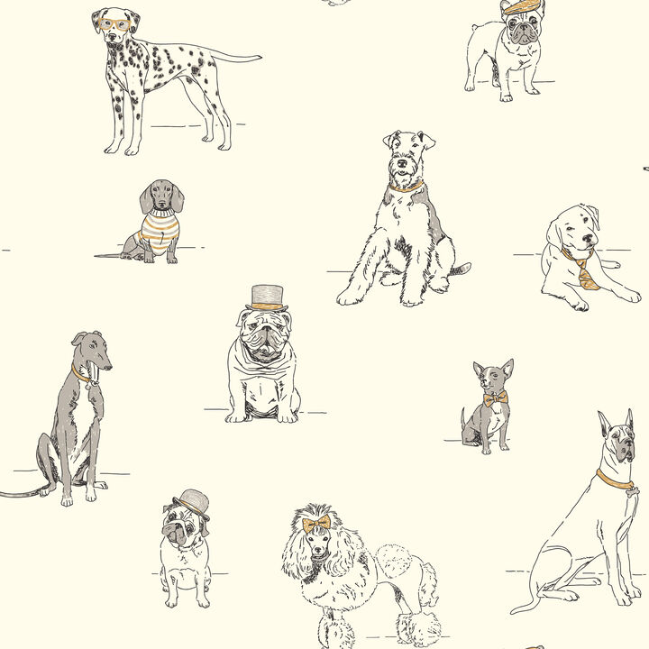 Dog's Life Silver & Gold Metallic Wallpaper