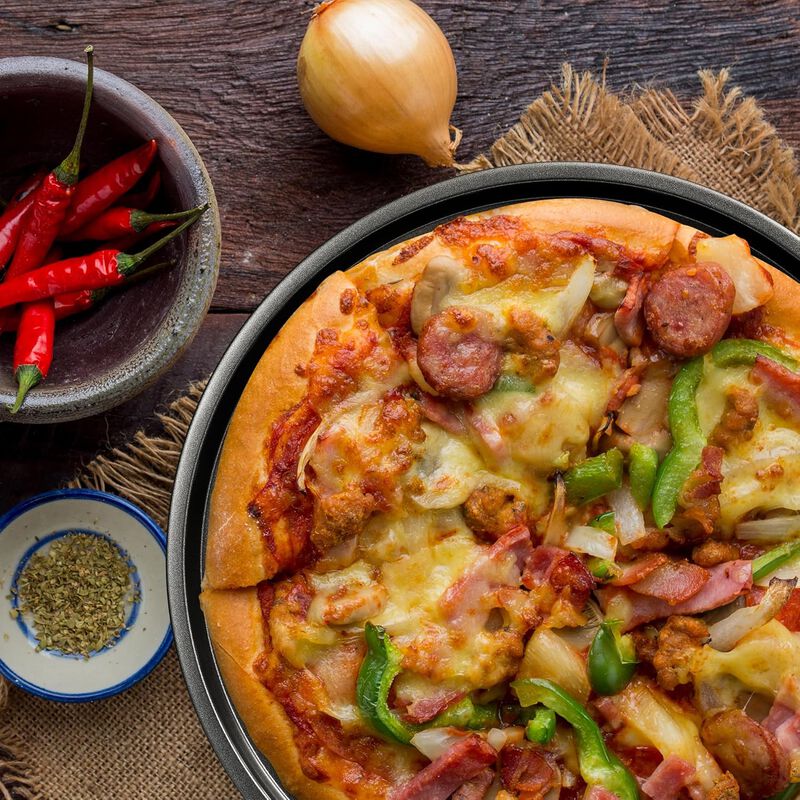 BAKKENMASTER Bakken- Swiss Non-Stick Pizza Pan with Holes - 13-Inch Perforated Pizza Crisper Carbon Steel Pizza Pan - 2 Round Pizza Trays - PFOA PFOS and PTFE Free