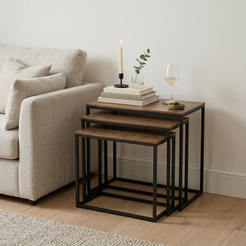 Luxury Nesting Tables Set with Antique Brass Tops & Matte Black Frames image number 2