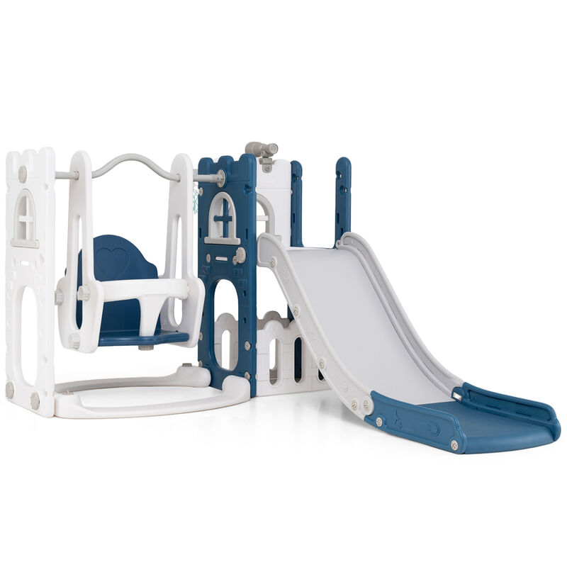 7-in-1 Toddler Swing and Slide Set with Ladder and Basketball Hoop image number 0