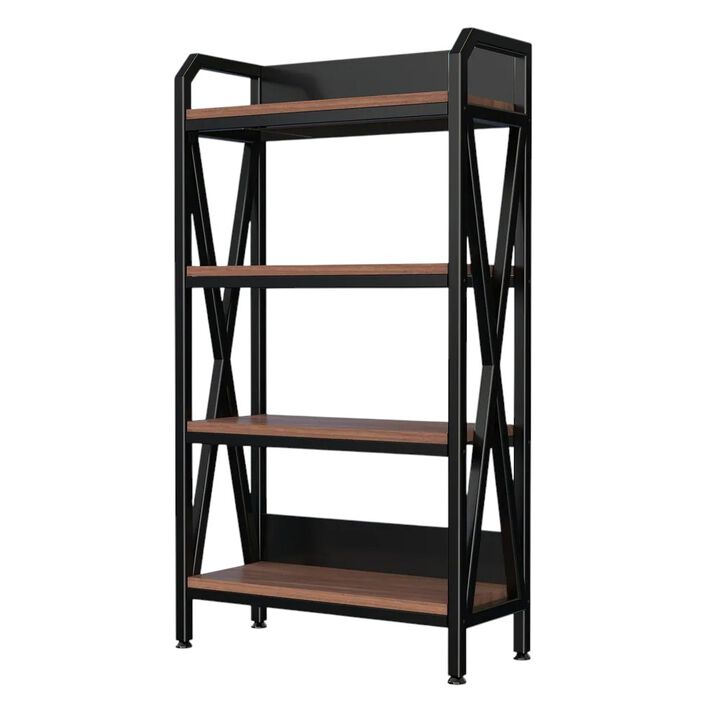 HomeRoots 56" Black And Brown Metal and Wood Four Tier Etagere Bookcase
