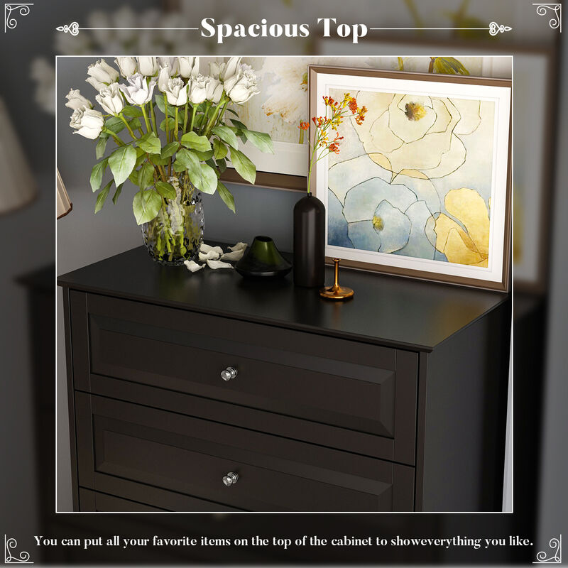 FUFU&GAGA  Classic Black 5-Drawer Chest with Elegant Design and Ample Storage for Bedroom (31.5" W x 47.2" H x 15.7" D) Black