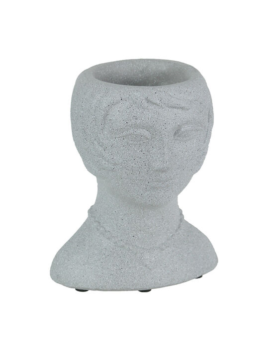 Roaring 20's Flapper Lady Gray Concrete Head Mini Planter 6 Inches Tall