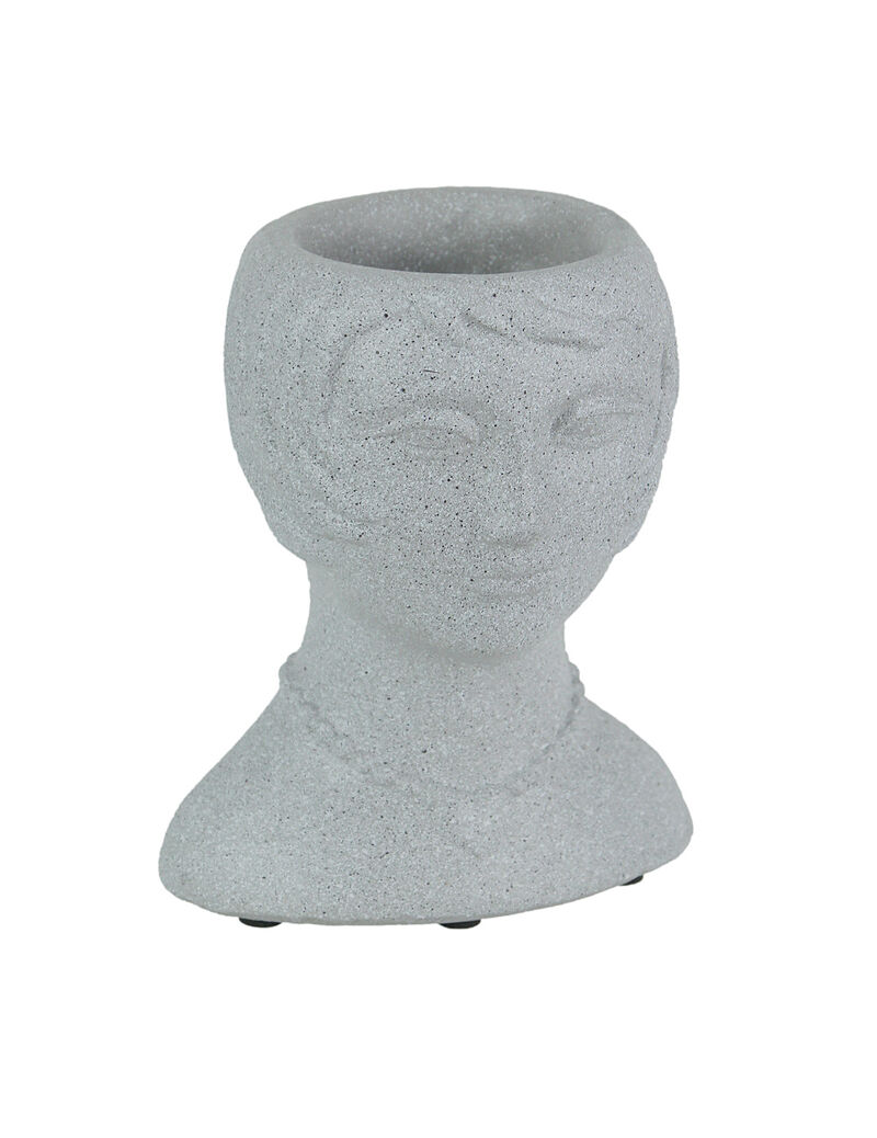 Roaring 20's Flapper Lady Gray Concrete Head Mini Planter 6 Inches Tall image number 0