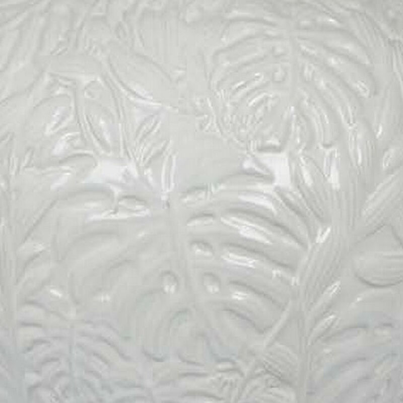 Deni 18 Inch Temple Jar, Embossed Design, Removable Lid, White Finish - Benzara