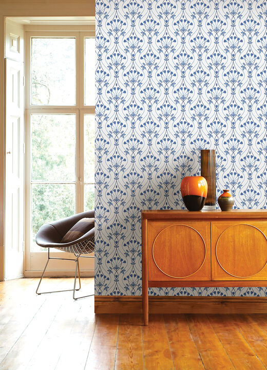 Dard Blue Tulip Ogee Wallpaper