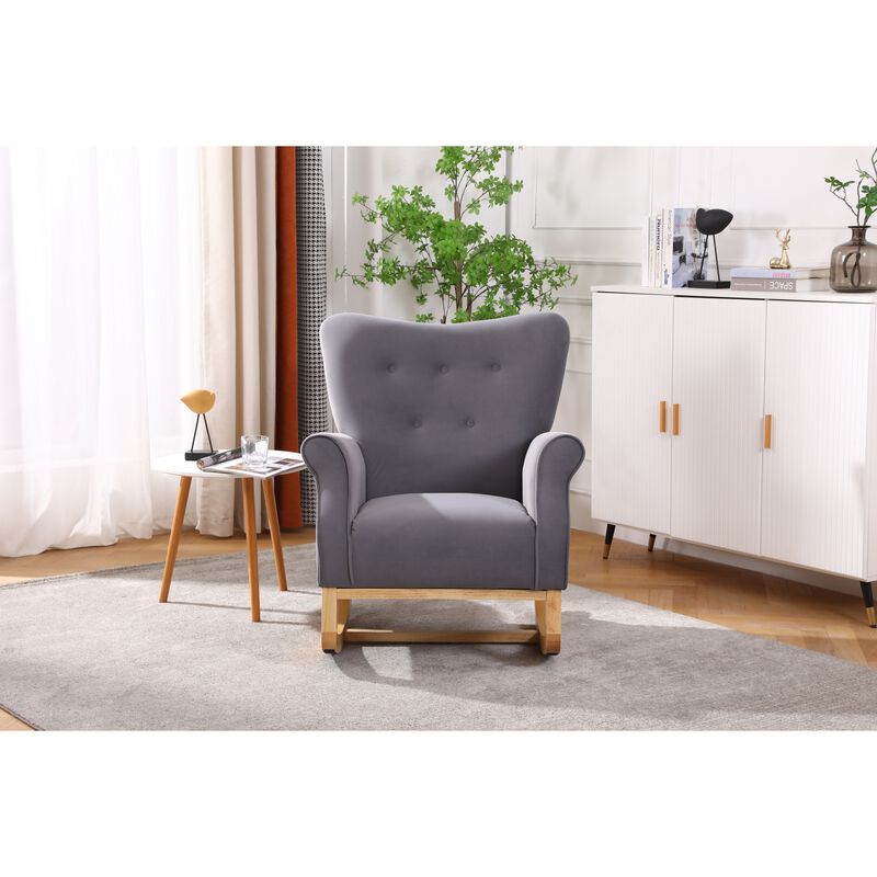 Modern Rocking Chair, Upholstered Accent Chair for Nursery, Playroom, Bedroom and Living Room, Small Contemporary Rocker, Kids Cushioned Arm Chair, Grey image number 5