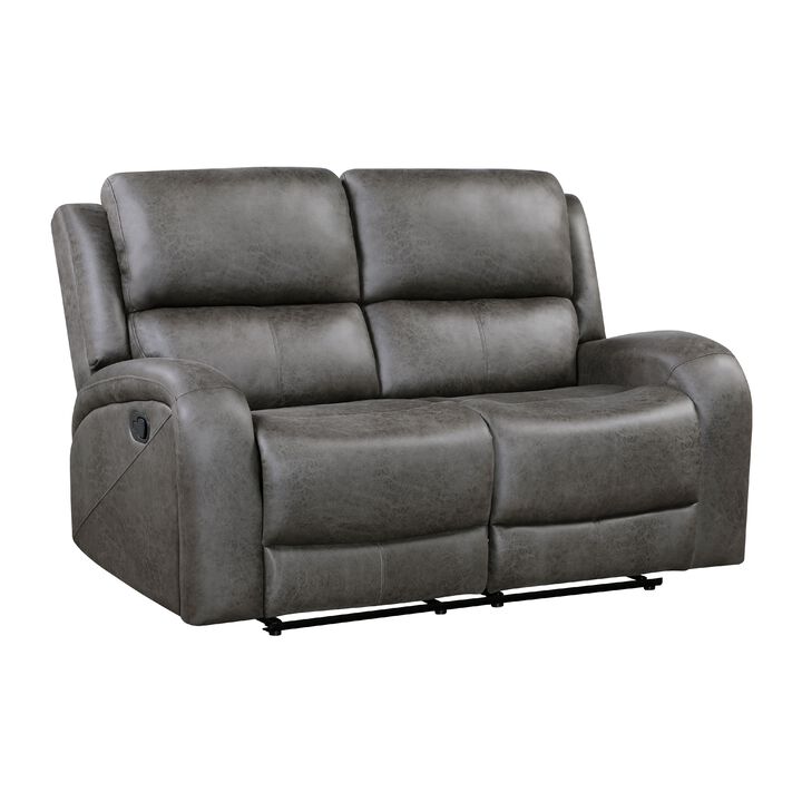 Patsy Manual Recliner Loveseat, Gray Polished Microfiber, 62 Inch - Benzara