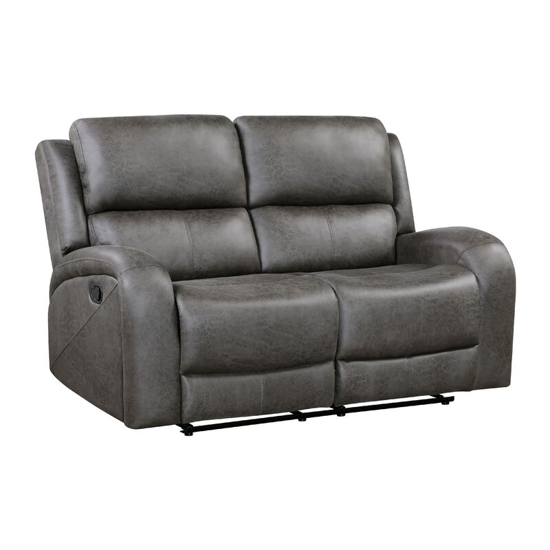 Patsy Manual Recliner Loveseat, Gray Polished Microfiber, 62 Inch - Benzara