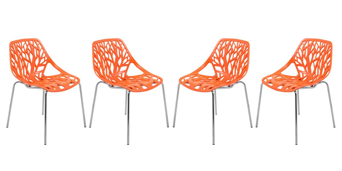 LeisureMod Asbury Dining Stackable Chair in Polypropylene Seat and Chrome Legs Set of 4