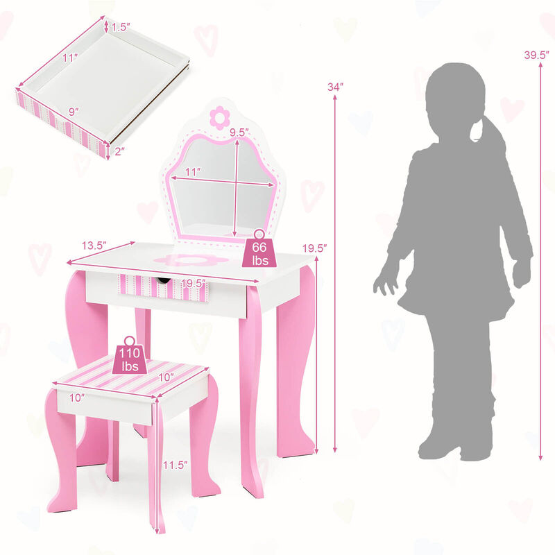 2-in-1 Toddler Vanity Set with Detachable Top & Cute Flower Patterns