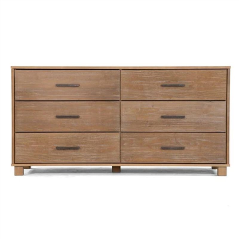 Hivvago Modern Farmhouse Solid Wood 6 Drawer Double Dresser in Rustic Pine Finish