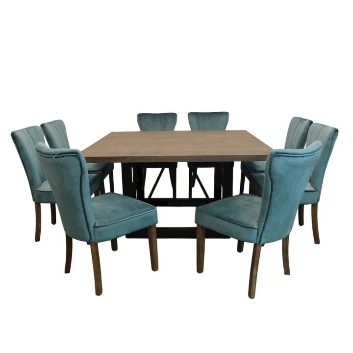Felix Square 60 Dining Table with 4 sets of Cleo Side Chairs - Teal