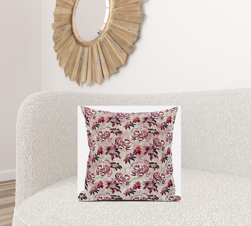 Homezia 20" Red White Roses Zippered Suede Throw Pillow
