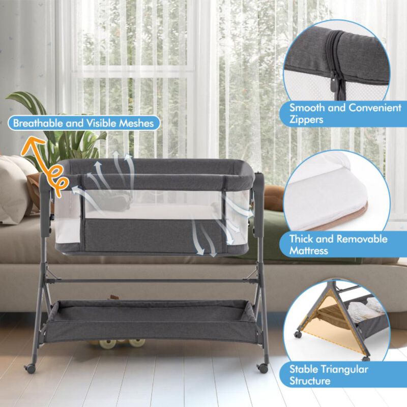 Hivvago Height Adjustable Bedside Sleeper with Storage Bag and Soft Mattress for Baby