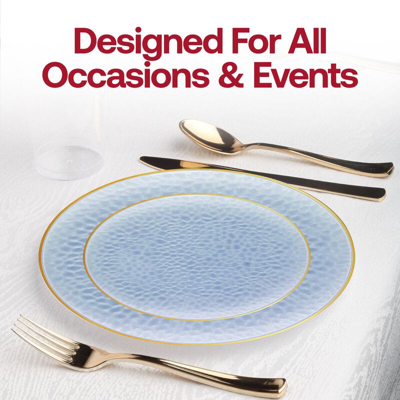 Clear Blue with Gold Rim Hammered Glass Plastic Wedding Value Set (60 Sets) image number 6