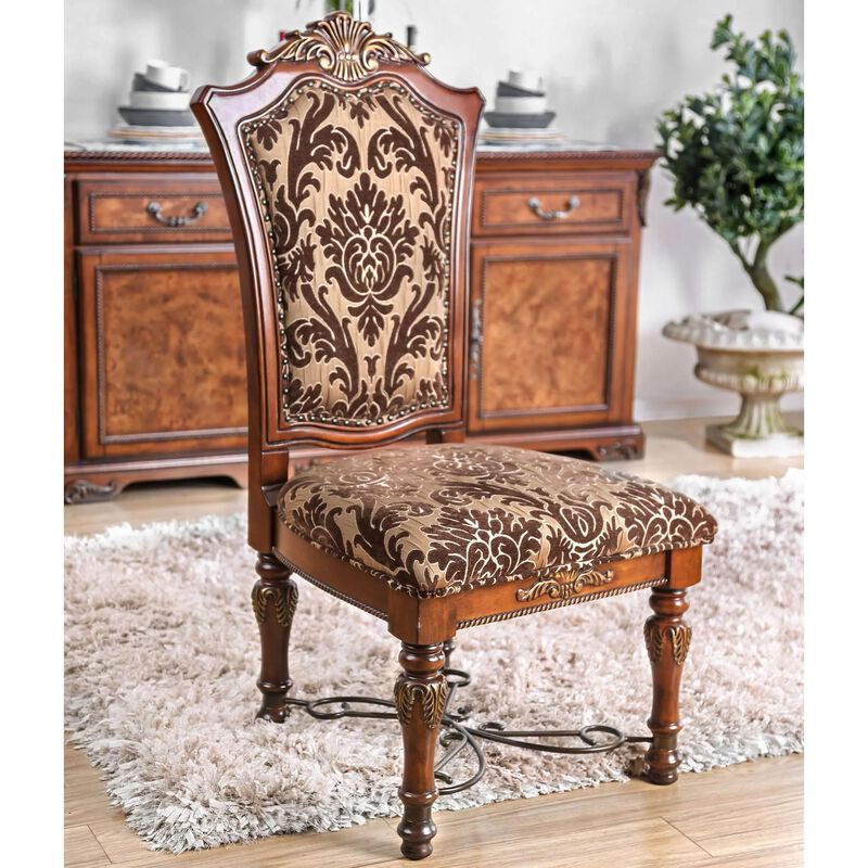 Streamdale Brown Cherry Side Chairs with Floral Design Seats