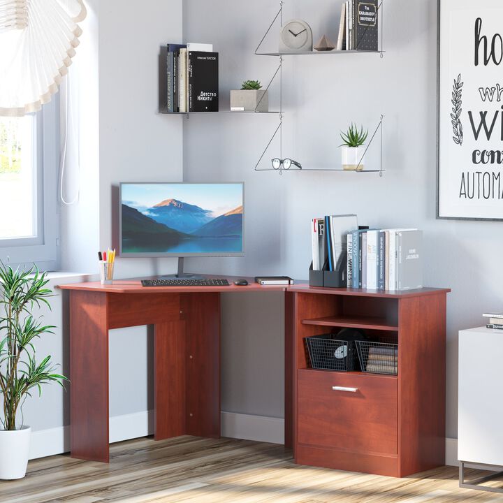 Black Corner Office: L-Shaped Desk with Printer Cabinet