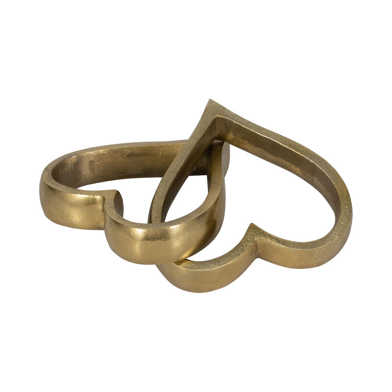 Metal, 9" 2 Hearts Linked Chain, Gold image number 2
