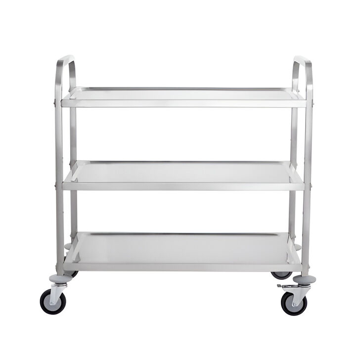 3-Tier Wire Utility Cart with Wheels, 450 lb Capacity, Curved Handle and 6 Hooks