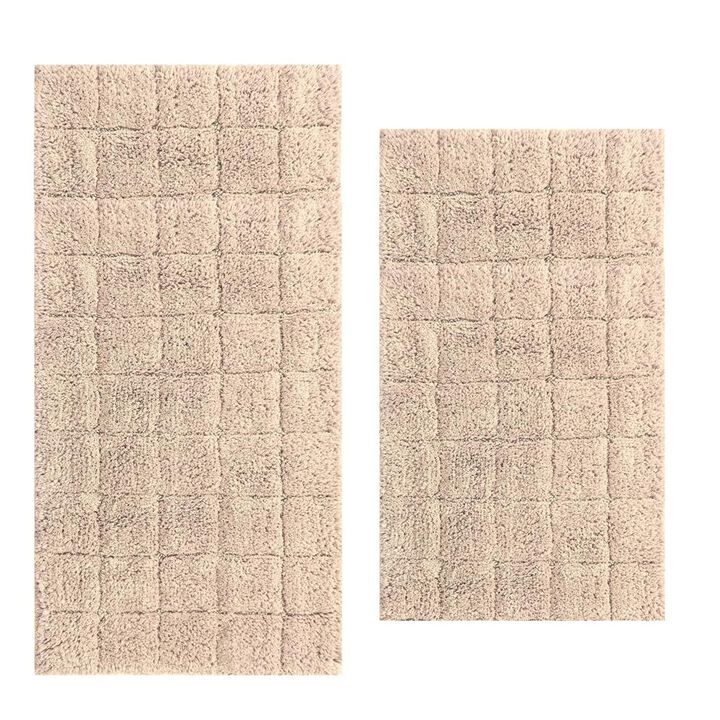 Knightsbridge Summer Tile 220 GSF Non Skid Back Bath Rug Set - 2- Piece - 17"x24" and 21"x34", Natural