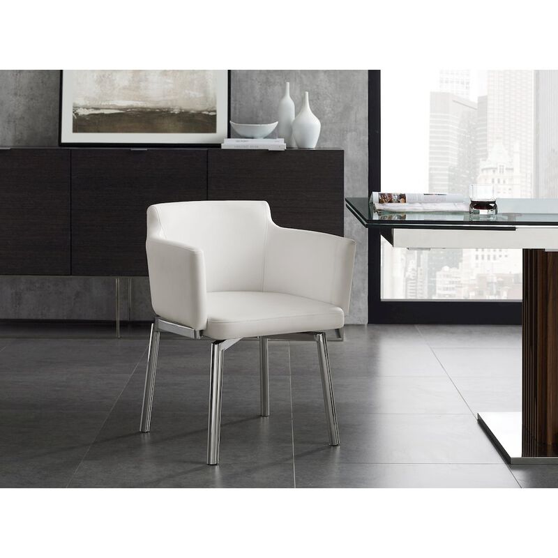 Casabianca Home Suzzie 180 Swivel Arm Dining Chair In White Pu Leather