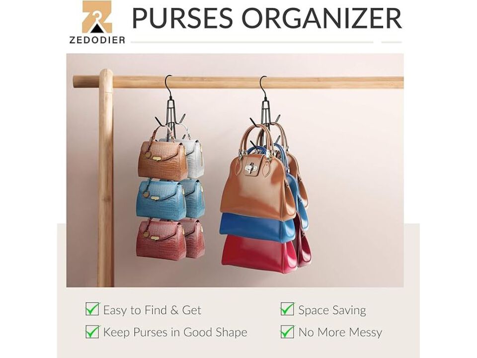 Purse Organizer For Closet, Heavy-Duty Hanging Purse Hanger Closet Holds Up To 6
