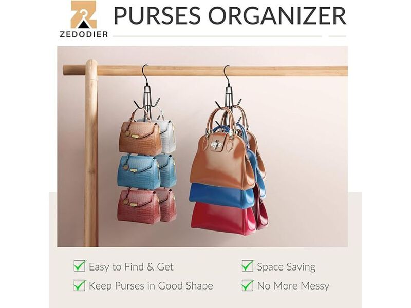 Purse Organizer For Closet, Heavy-Duty Hanging Purse Hanger Closet Holds Up To 6 image number 1