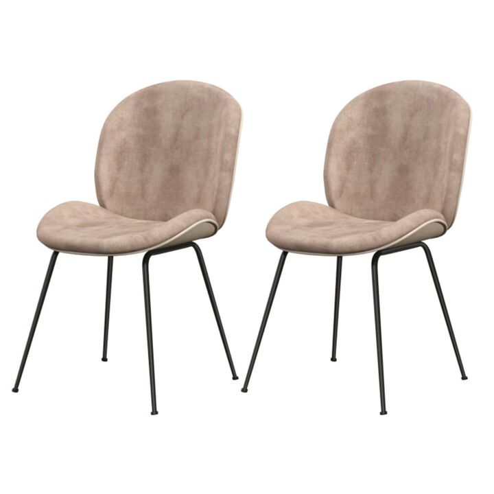 Hivvago Set of 2 Armless Dining Chairs with Metal Base and Padded Seat-Coffee