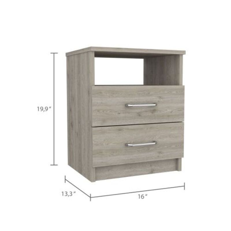Napoles Nightstand, Superior Top, Two Drawers, One Shelf -Light Gray