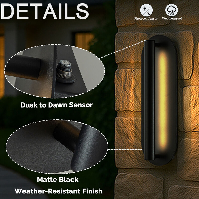 H19" Oval Matte Black 23W Integrated LED Wall Sconce with Acrylic Shade Modern Dusk to Dawn Outdoor Wall Light Waterproof Exterior Light Fixture for Porch Patio image number 4