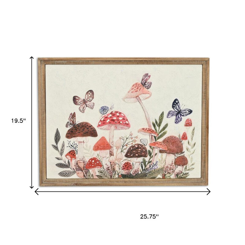 HomeRoots 20" X 26" Natural And White Butterflies and Mushrooms Metal Framed Art image number 6