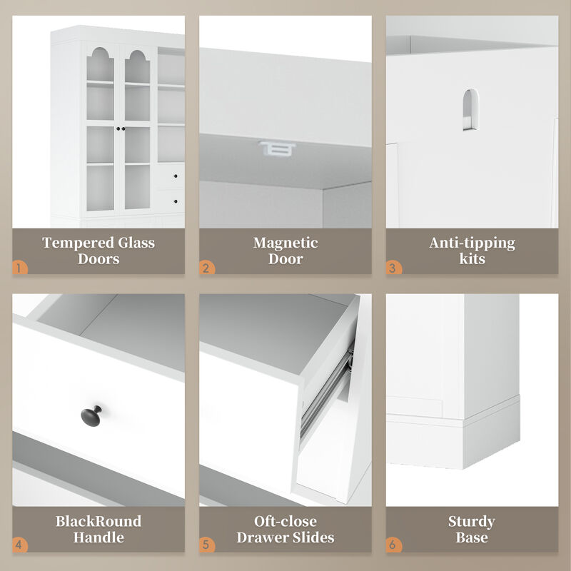 Merax Freestanding Buffet with Hutch Tall Kitchen Pantry Cabinet with 4 Drawers image number 7