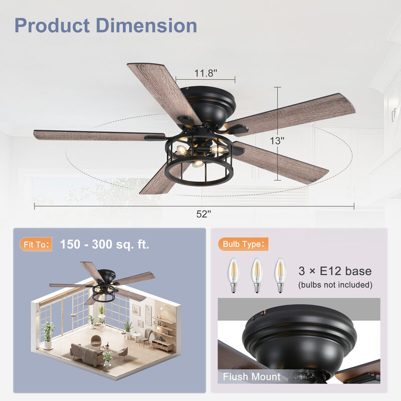 Breezary 52 in Ceiling Fan with Light, Walnut Plywood Blades, Quiet Reversible DC Motor, Remote Control, 6 Speeds image number 5