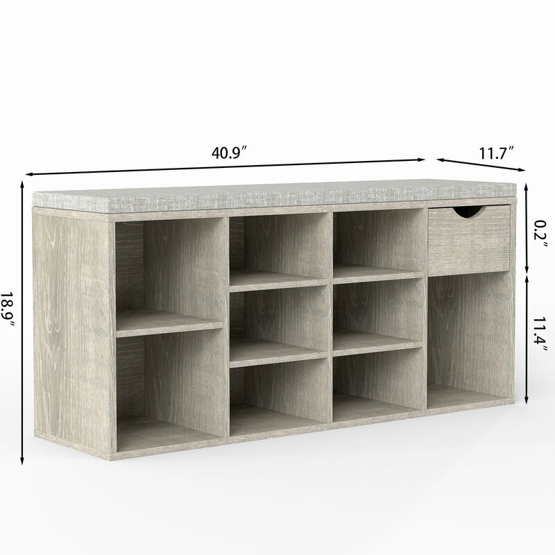 3-Tier Entryway Shoe Bench &ndash; 9 Cubbies Storage Organizer with Cushion, Drawer image number 9
