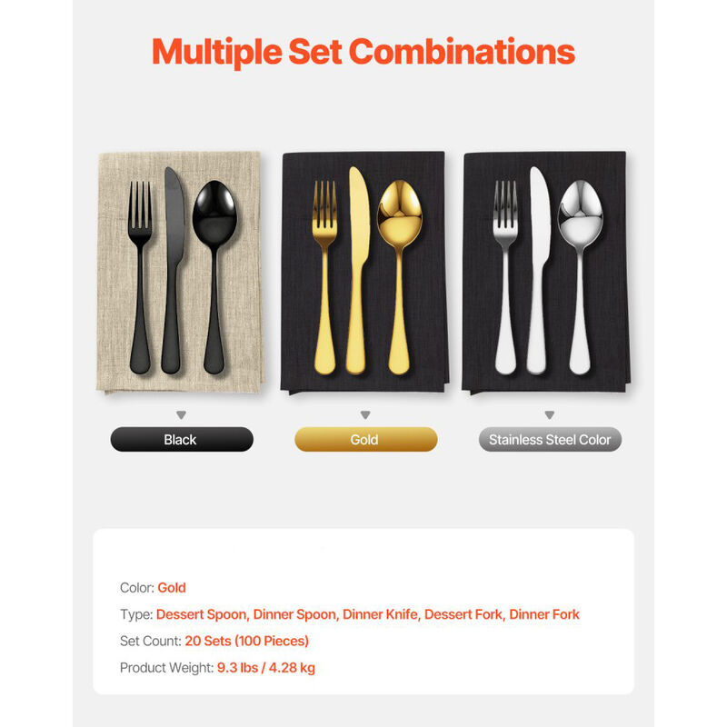 100-Piece Flatware Set for 20, Stainless Steel Cutlery Utensils, Dishwasher Safe Mirror Finish-Gold image number 6
