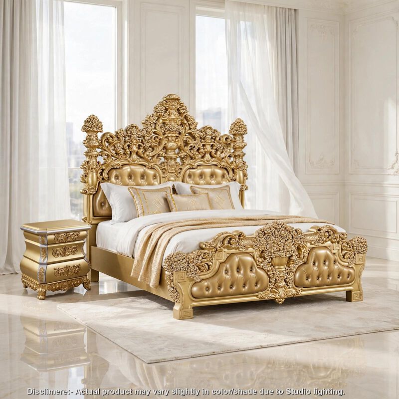2pc King Bedroom Set, Upholstered Design, Gold, Nightstand image number 8