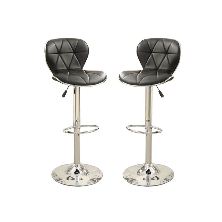 Streamdale Set Of 2 Adjustable Black PU Bar Stools, Chrome