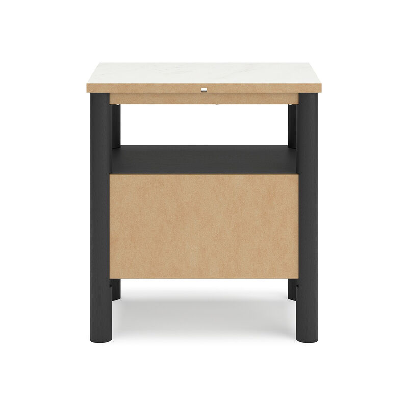 Mooran Nightstand, 1 Drawer w USB, White Marble Finish Top, Black
