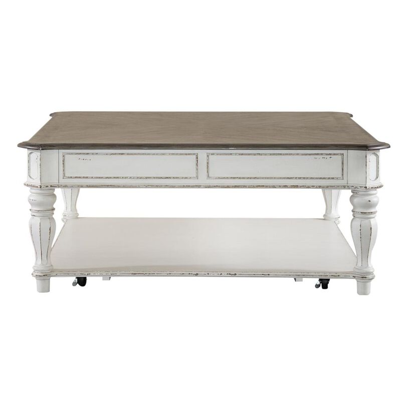 Liberty Furniture Magnolia Manor Oversized Square Cocktail Table in Antique White image number 1