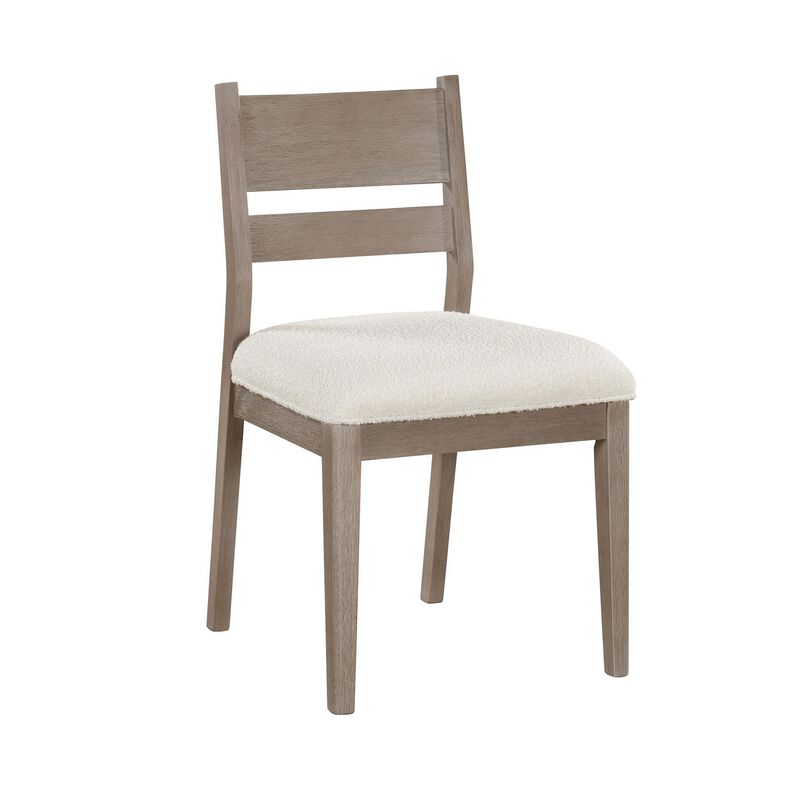 Elia Dining Side Chair Set of 2, Ladderback, Gray Wood, Cream Fabric - Benzara