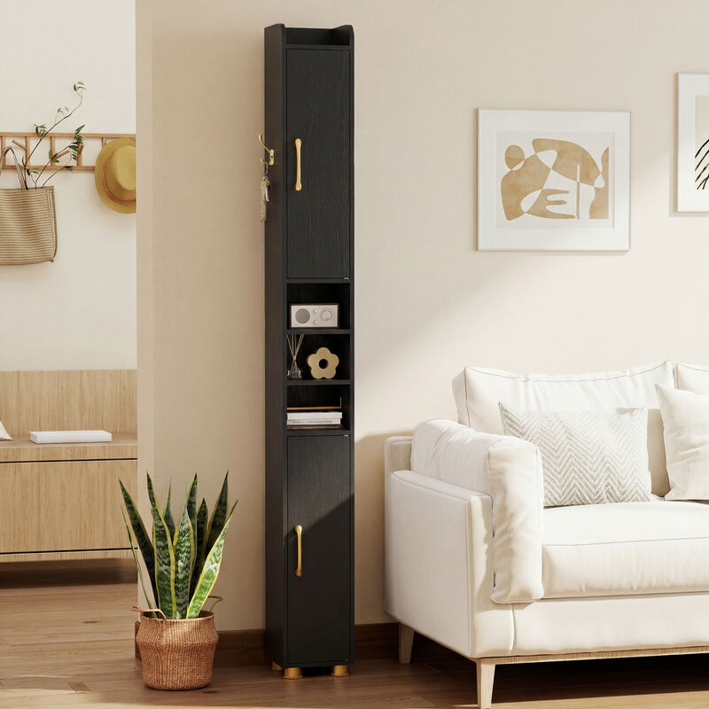 Freestanding Narrow Bathroom Cabinet with Open Shelves and Toilet Paper Holder image number 1