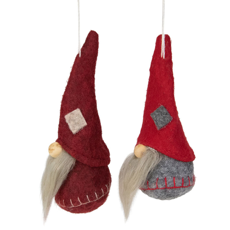 Set of 2 Gray and Burgundy Santa Christmas Gnomes Ornaments 4" image number 1