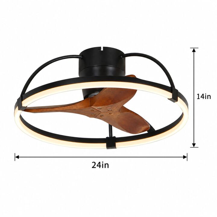 ELEMENT ACE 24 Inch Flush Mount Solid Wood Ceiling Fan with Light and Remote, 3000K-6000K Dimmable LED Low Profile Fandelier for Bedroom Kitchen Living Room