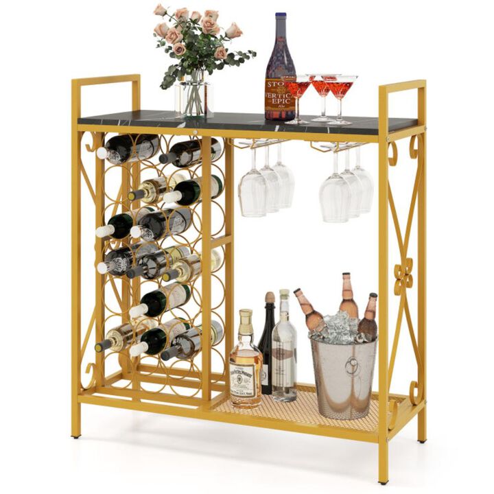 Hivvago 21 Bottle Wine Rack Freestanding Floor Wine Bottle Organizer with Glass Holder-Golden